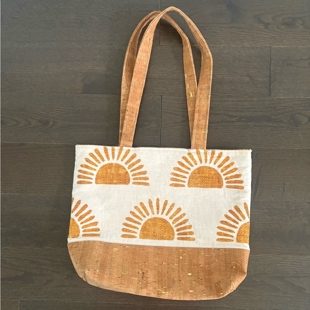 Handmade Yellow Sun Canvas and Cork Tote Bag